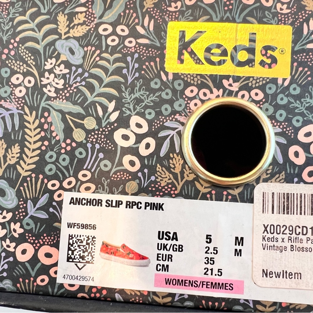 NIB Keds Rifle Paper Co Pink Floral slip on sneakers shoes loafers size 5 - Picture 7 of 8